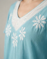 Blusa Vestido Deepti Aqua con Blanco