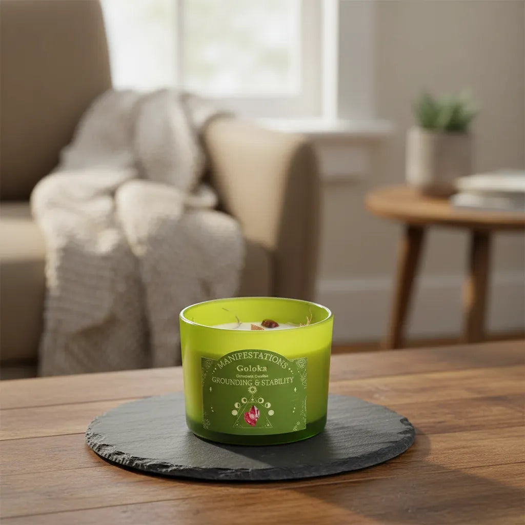 Vela Vetiver con Jaspe Rojo (Grounding & Estabilidad)