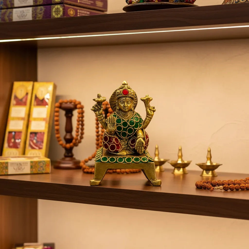 Laxmi de Bronce con Piedras 10 cm
