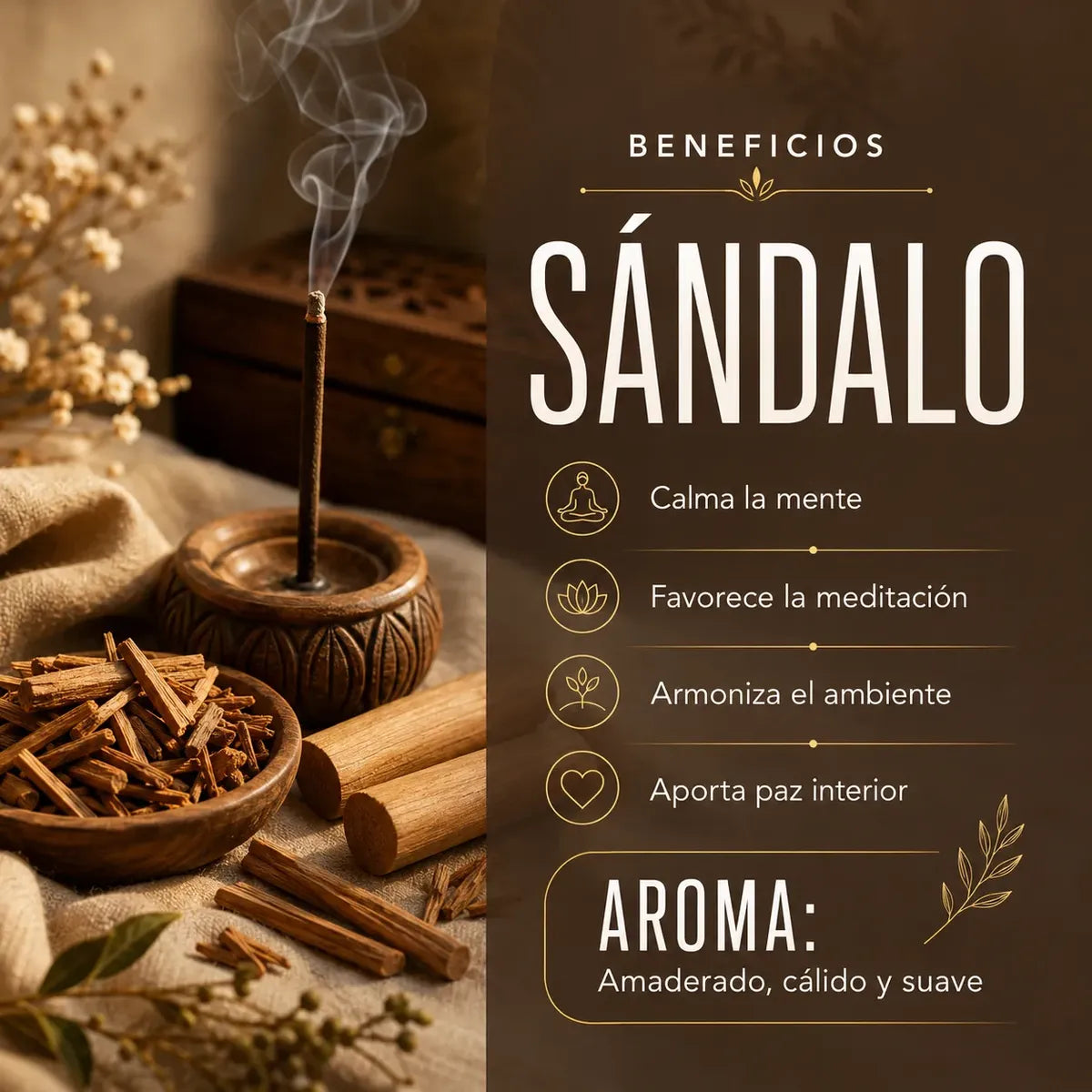 Incienso Sándalo con Piedras de Ojo de Tigre