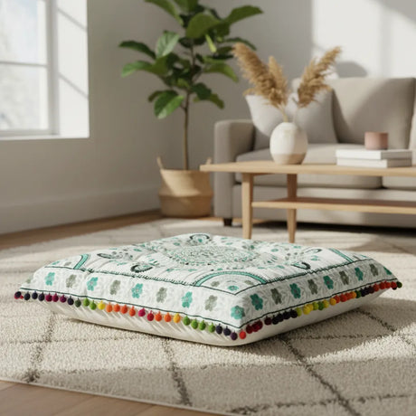 Cojin Boho Verde Cuadrado Grande
