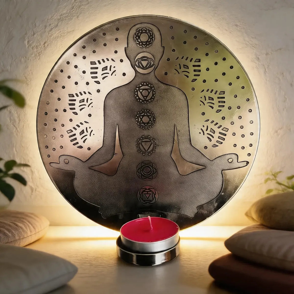 Porta Vela de Pared Chakra Meditación Plateado Pequeño