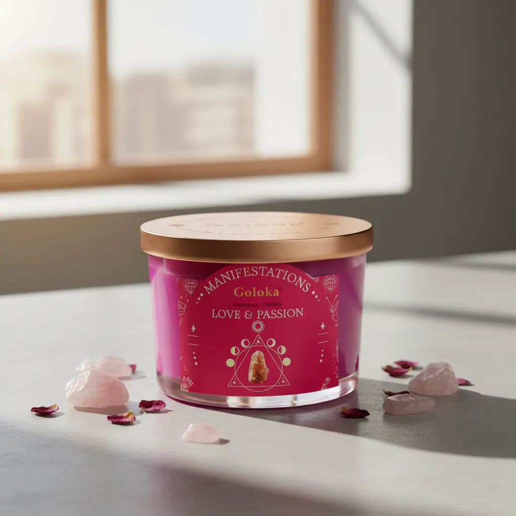 Vela Rosa con Cuarzo Rosa (Amor & Pasión)