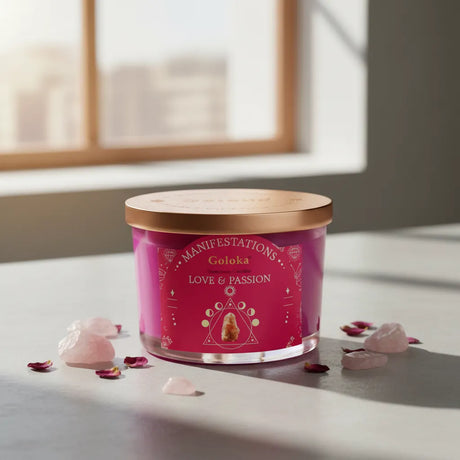 Vela Rosa con Cuarzo Rosa (Amor & Pasión)