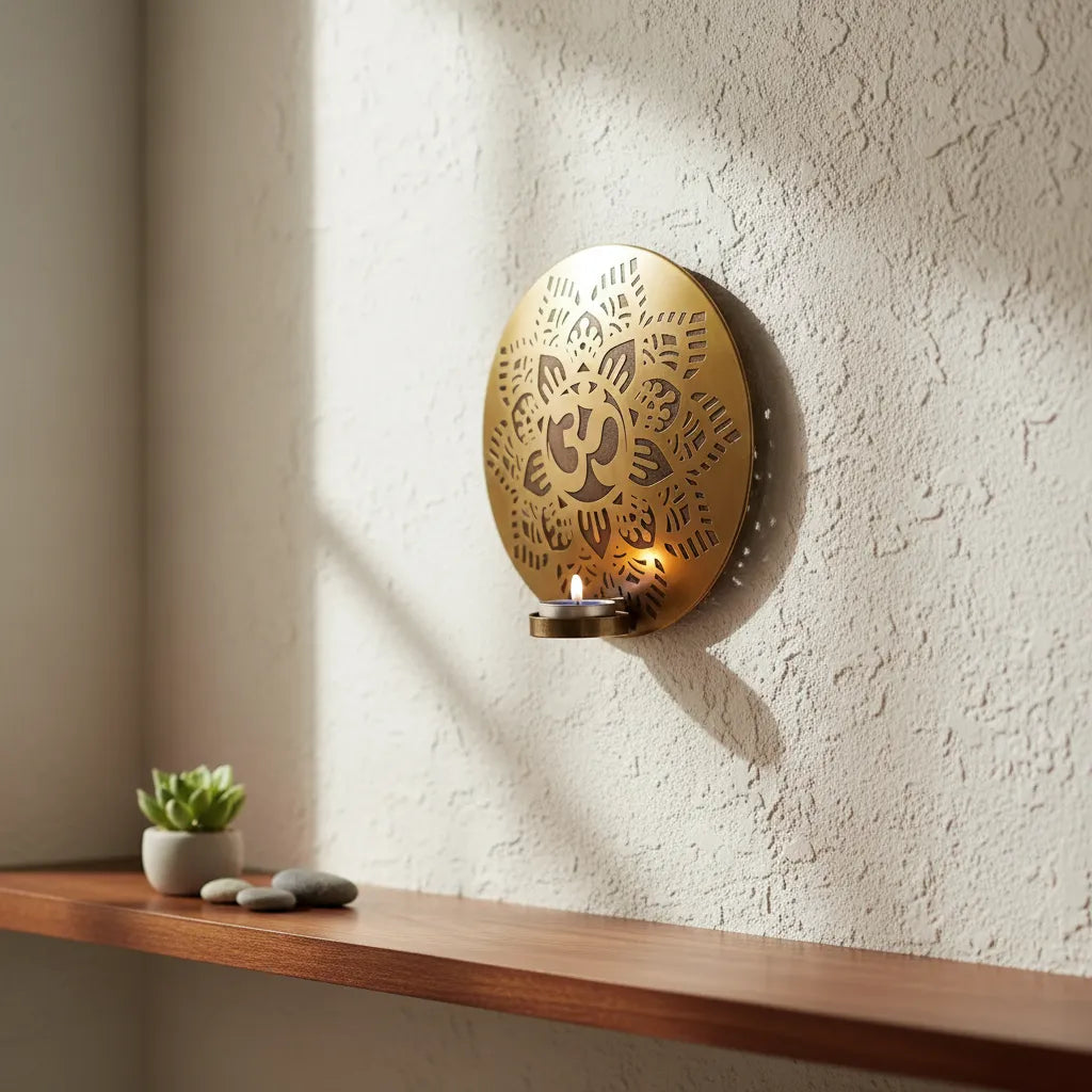 Porta Vela de Pared Flor Om Dorado