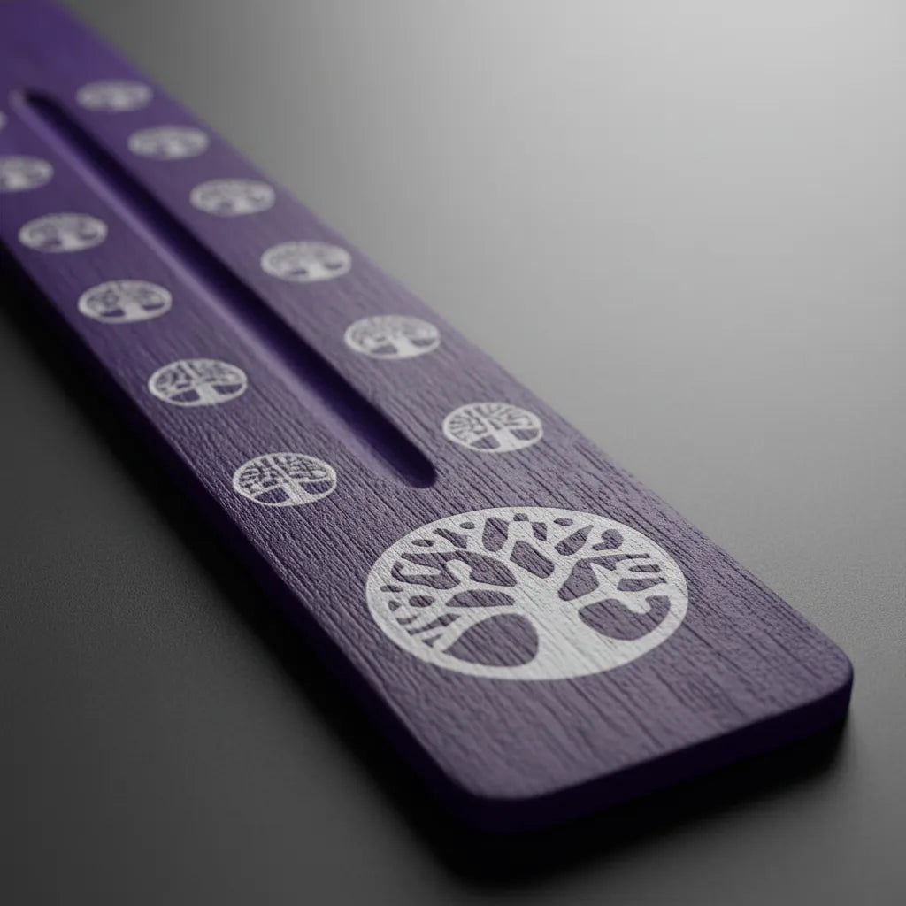 Tabla Porta Incienso Madera Árbol de la Vida Morado