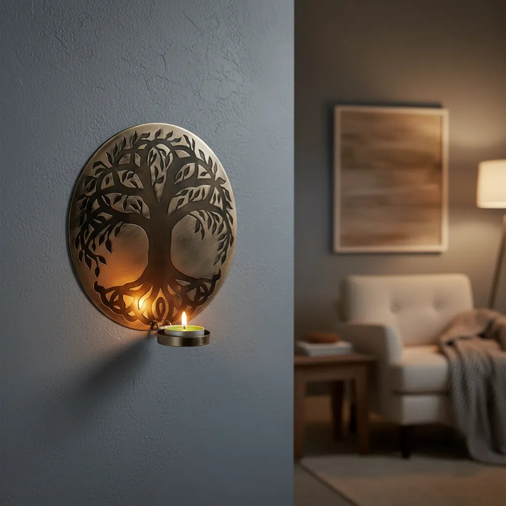 Porta Vela de Pared Árbol de la Vida Plateado Pequeño
