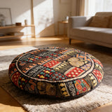 Cojin de Suelo Patchwork Negro Redondo Extra Grande