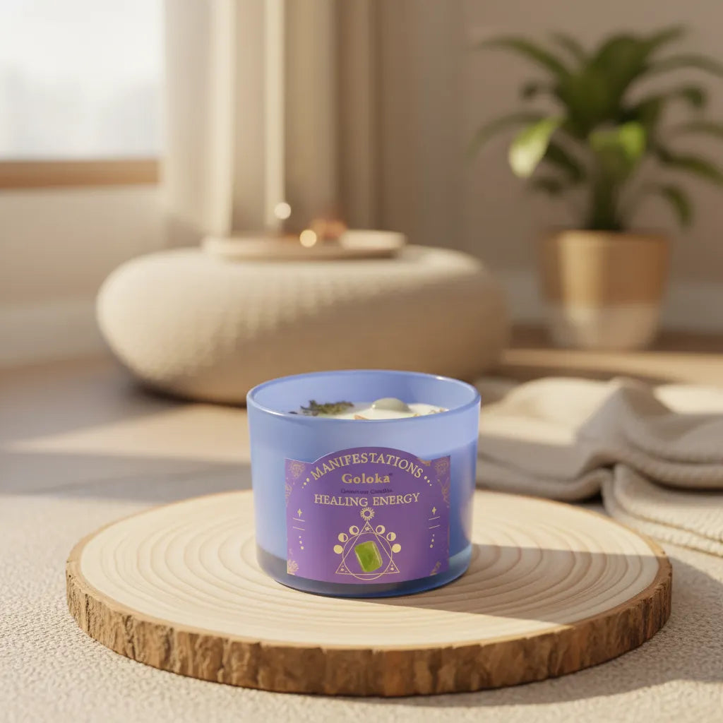 Vela Lavanda con Aventurina Verde (Energía Sanadora)