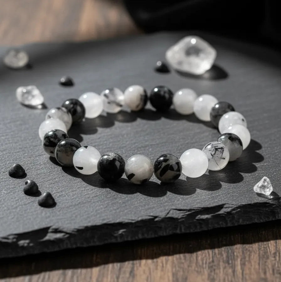 Pulsera Cuarzo Rutilado Negro 8mm