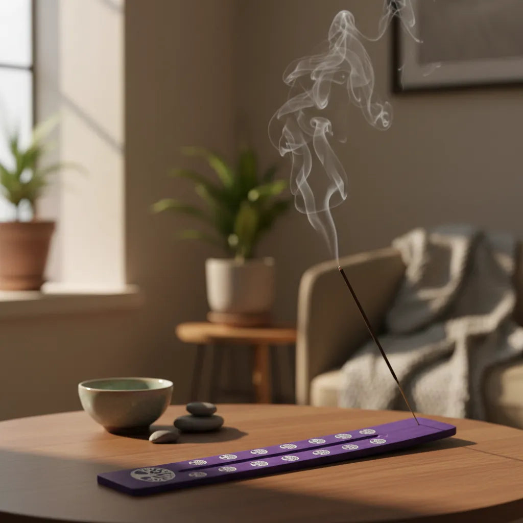 Tabla Porta Incienso Madera Árbol de la Vida Morado