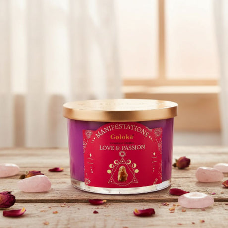 Vela Rosa con Cuarzo Rosa - Amor y Pasión