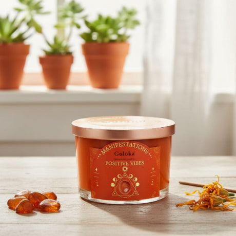 Vela Menta con Piedra Solar - Vibras Positivas