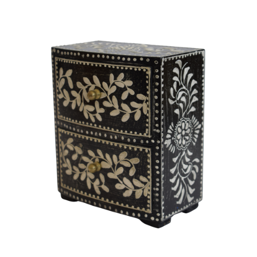 Cajonera India Negro Floral 2 Cajones