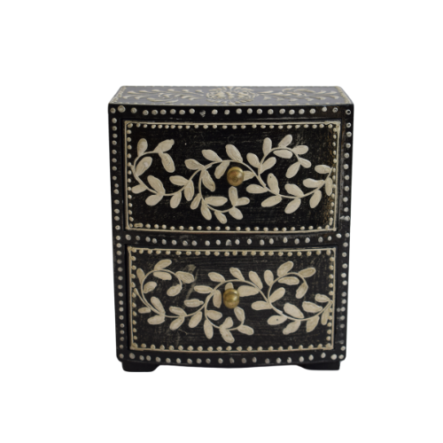 Cajonera India Negro Floral 2 Cajones