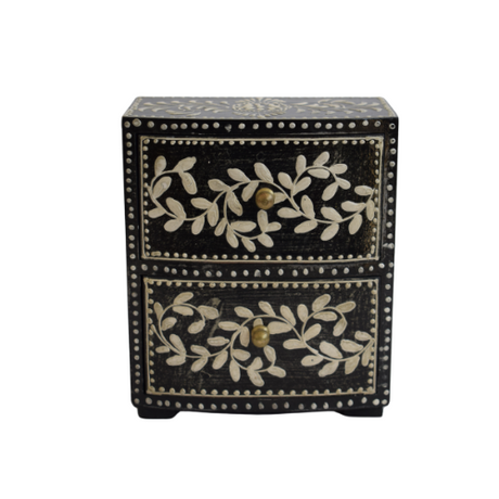 Cajonera India Negro Floral 2 Cajones