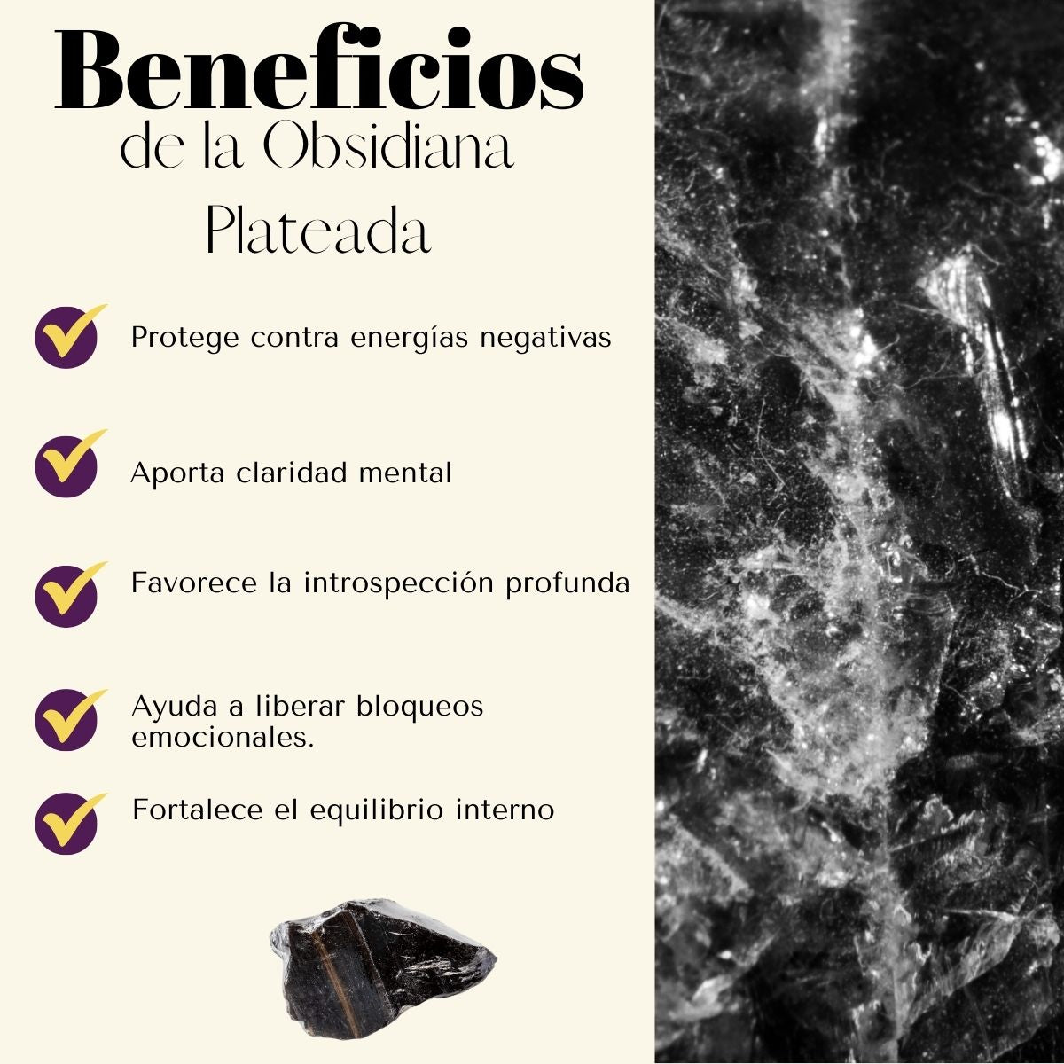 Pulsera Obsidiana Plateada 6mm