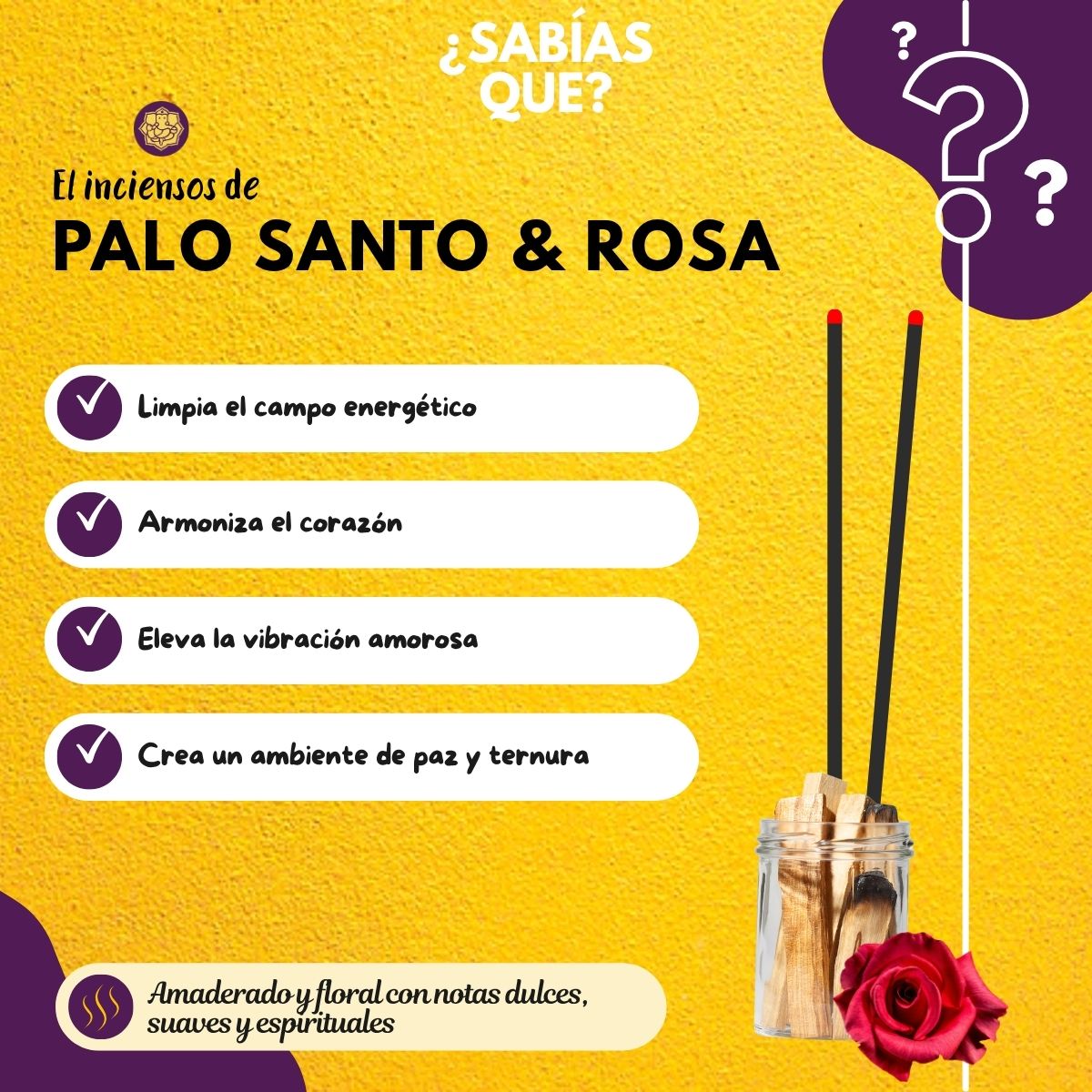 Incienso Orgánico Palo Santo con Rosas