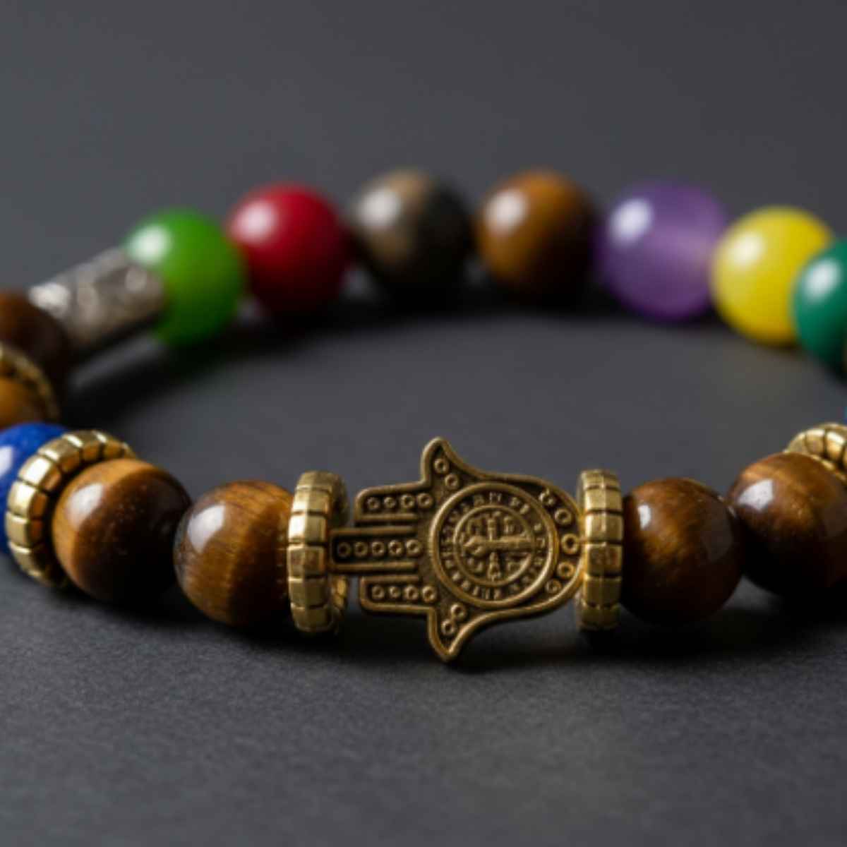 Pulsera Mano de Fatima Charm Ojo de Tigre