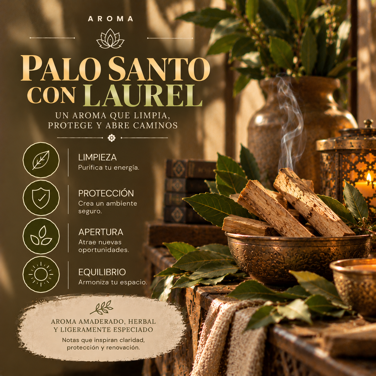 Incienso Orgánico Palo Santo con Laurel