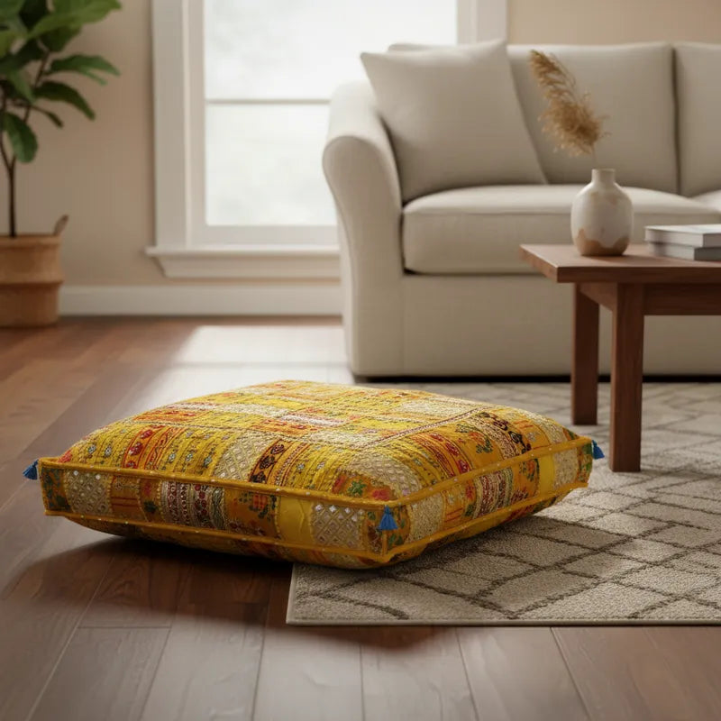 Cojin de Suelo Patchwork Amarillo Extra Grande