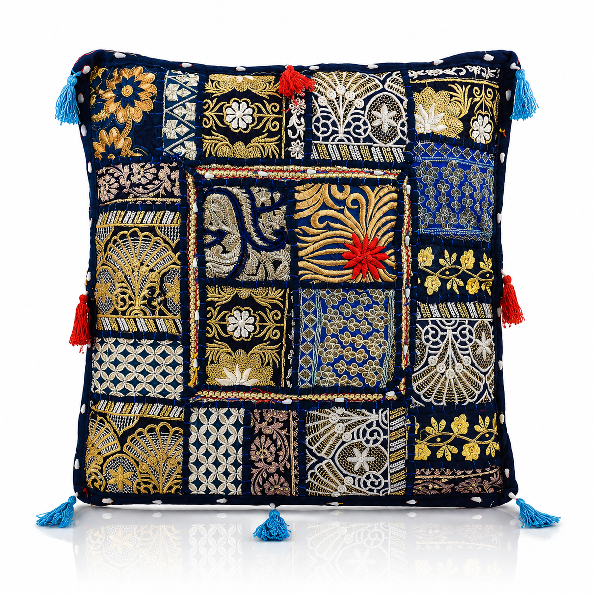 Cojin Patchwork Azul Cuadrado Chico