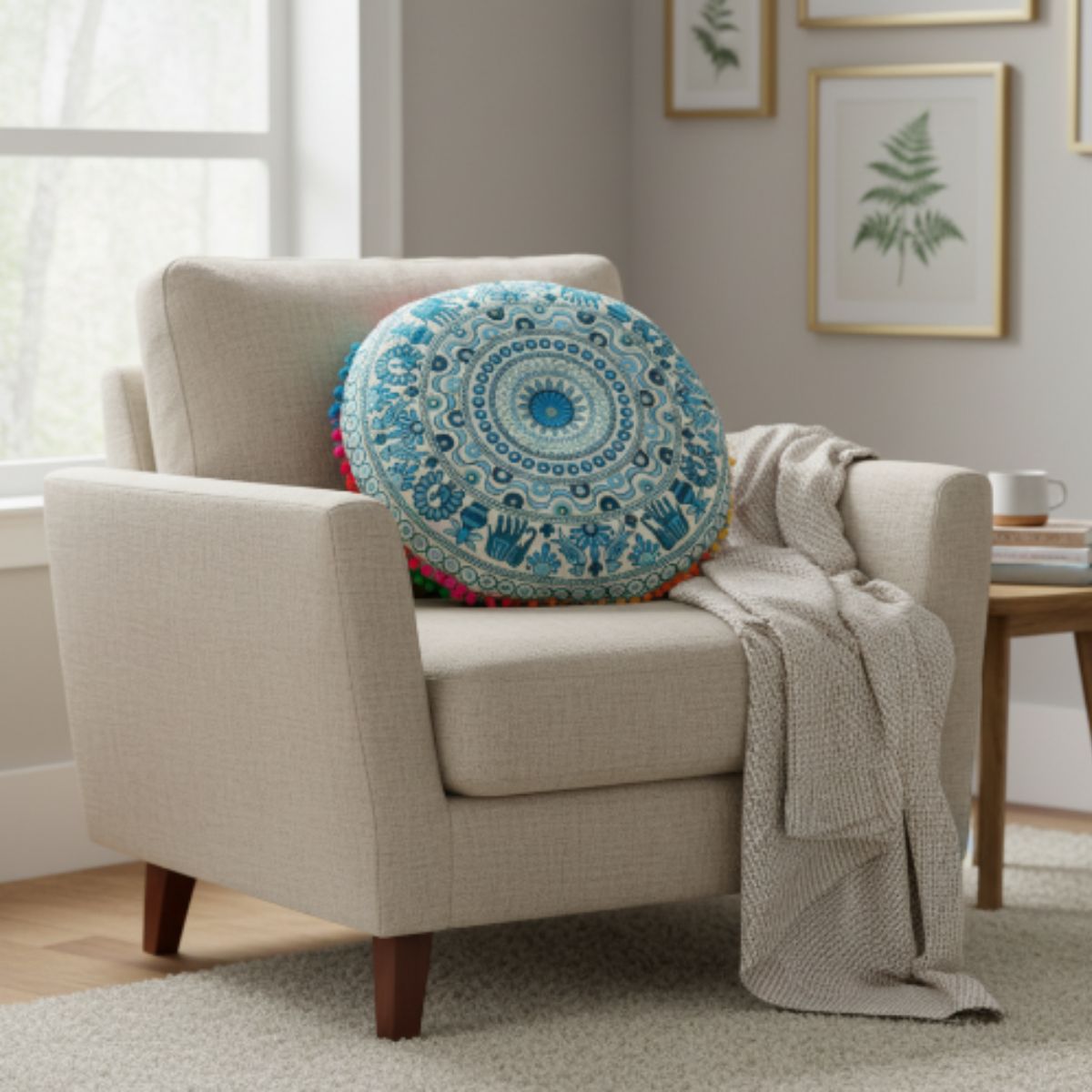 Cojin Celeste Indio Redondo Chico