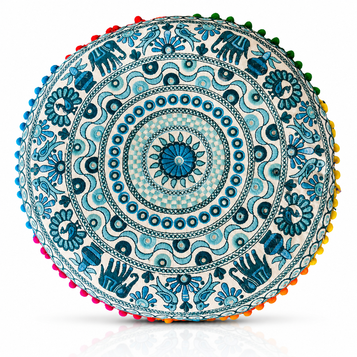 Cojin Boho Celeste Redondo Mediano