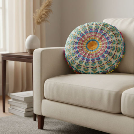 Cojin Multicolor Indio Redondo Grande