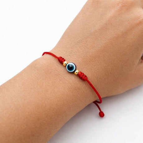 Pulsera Hilo Rojo Ojo Protector Dorado