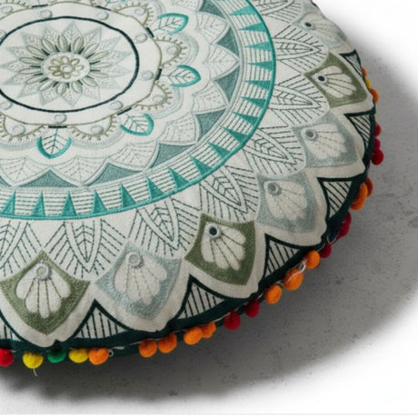 Cojin Verde Indio Redondo Grande