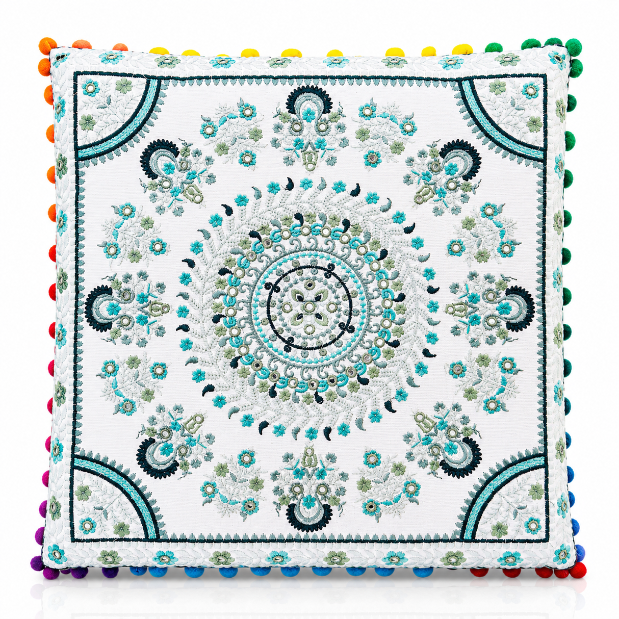 Cojin Boho Verde Cuadrado Grande