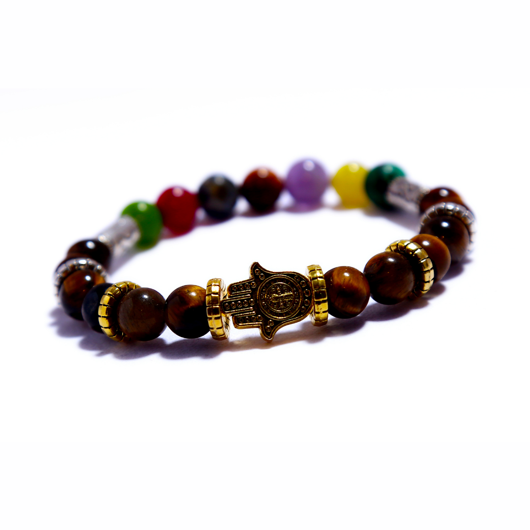 Pulsera Mano de Fatima Charm Ojo de Tigre