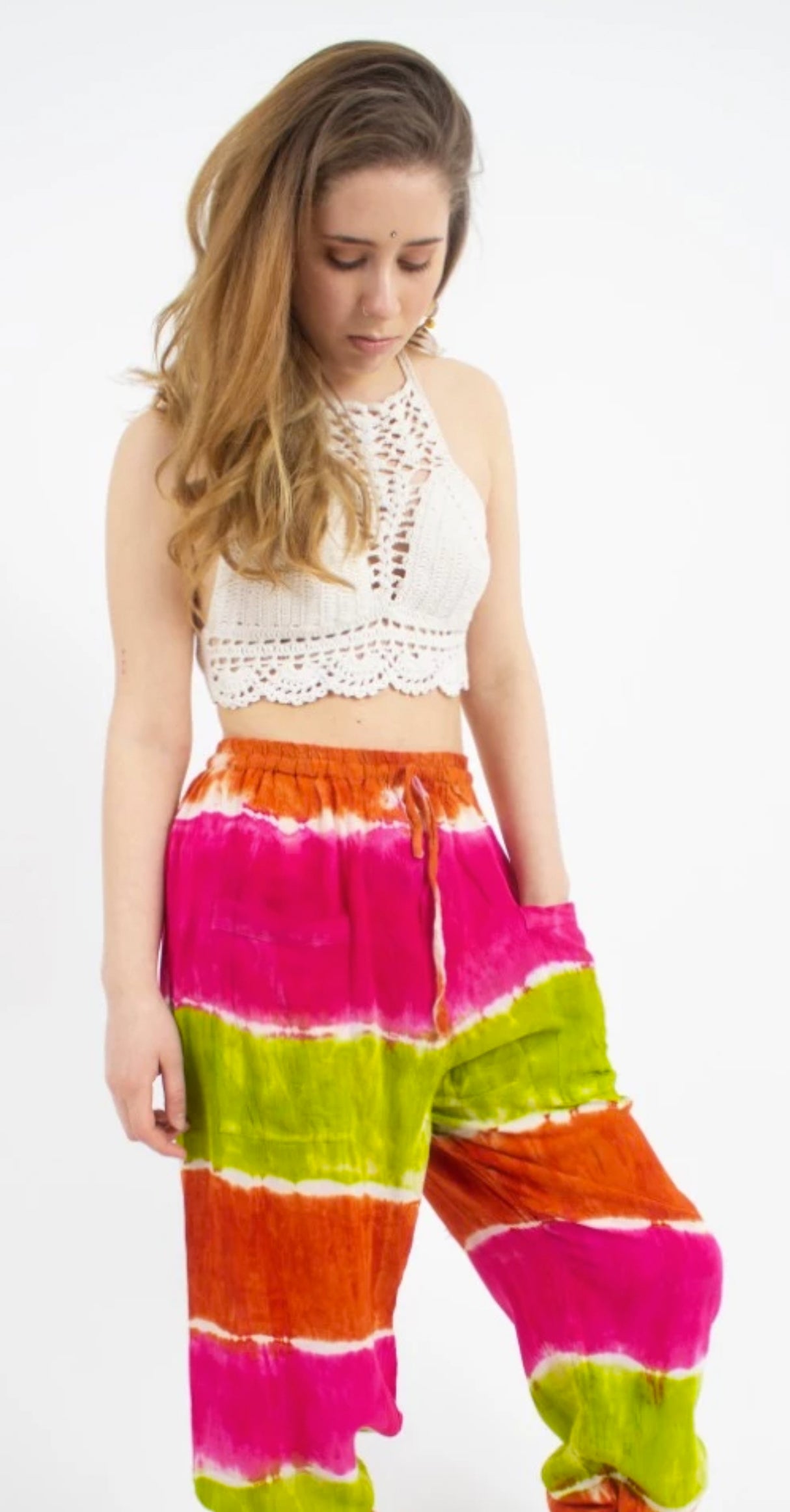 Pantalón Teñido Tricolor Rosado - Verde