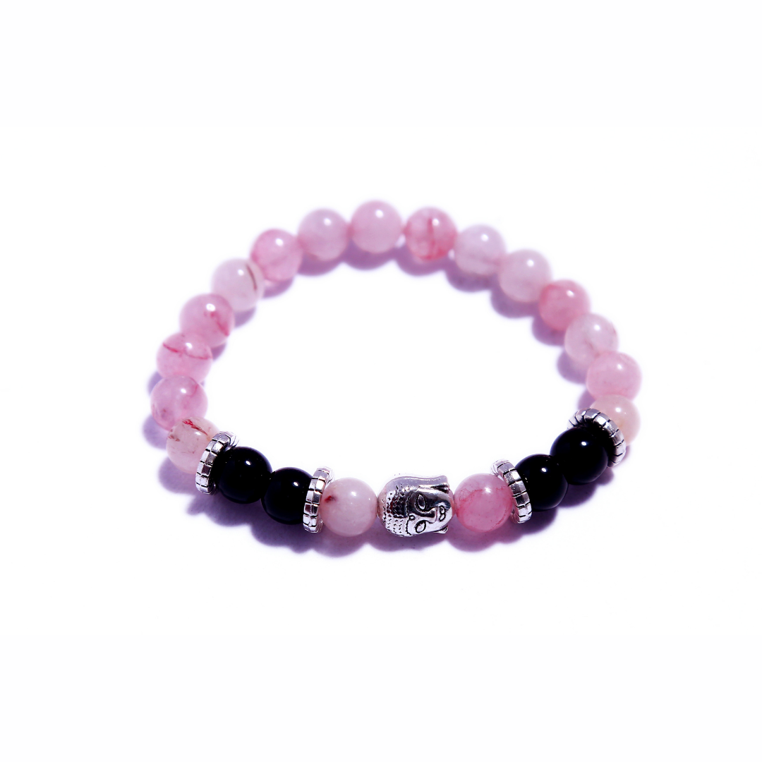 Pulsera Budda Black Charm Cuarzo Rosa