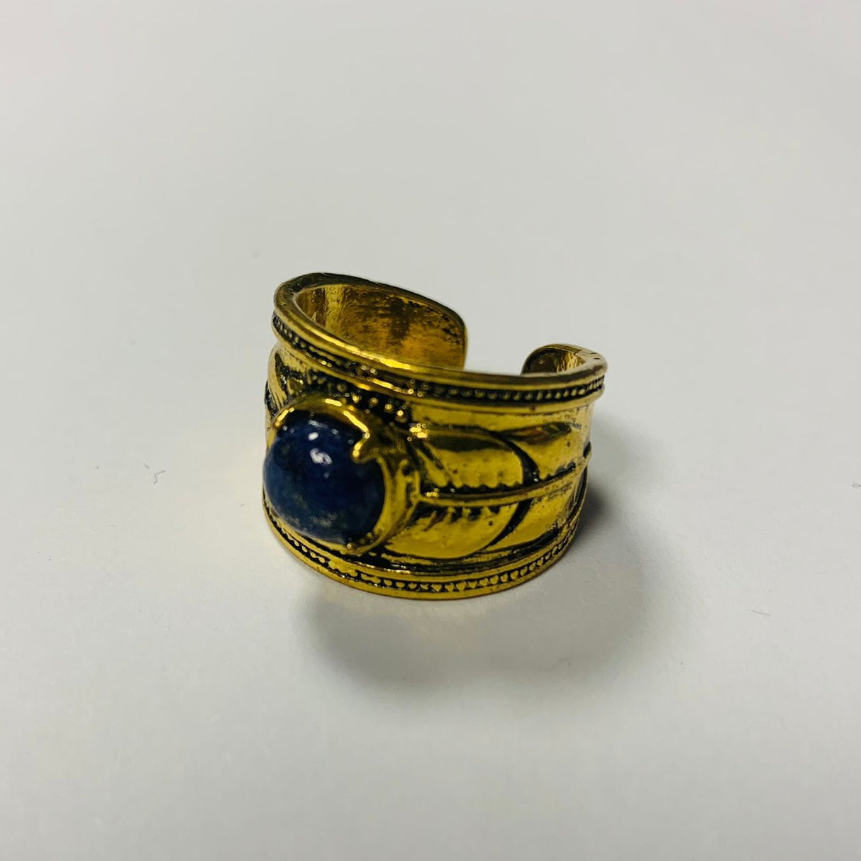 Anillo Pluma Dorada Lapis Lazuli