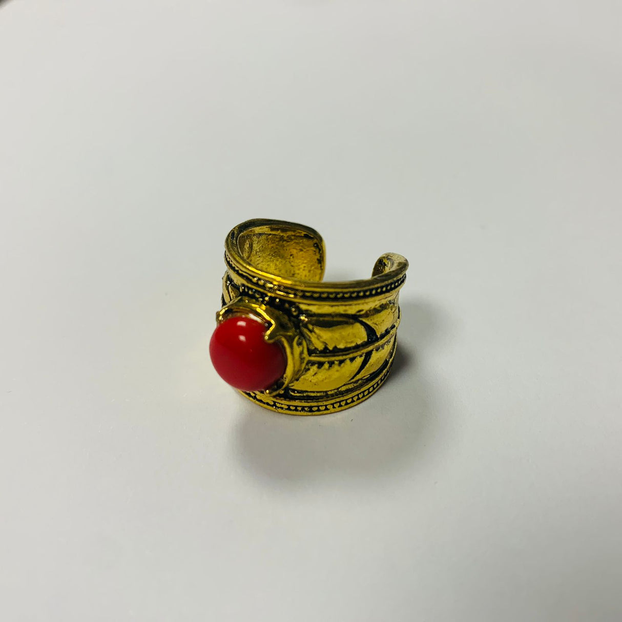 Anillo Pluma Dorada Jaspe Rojo