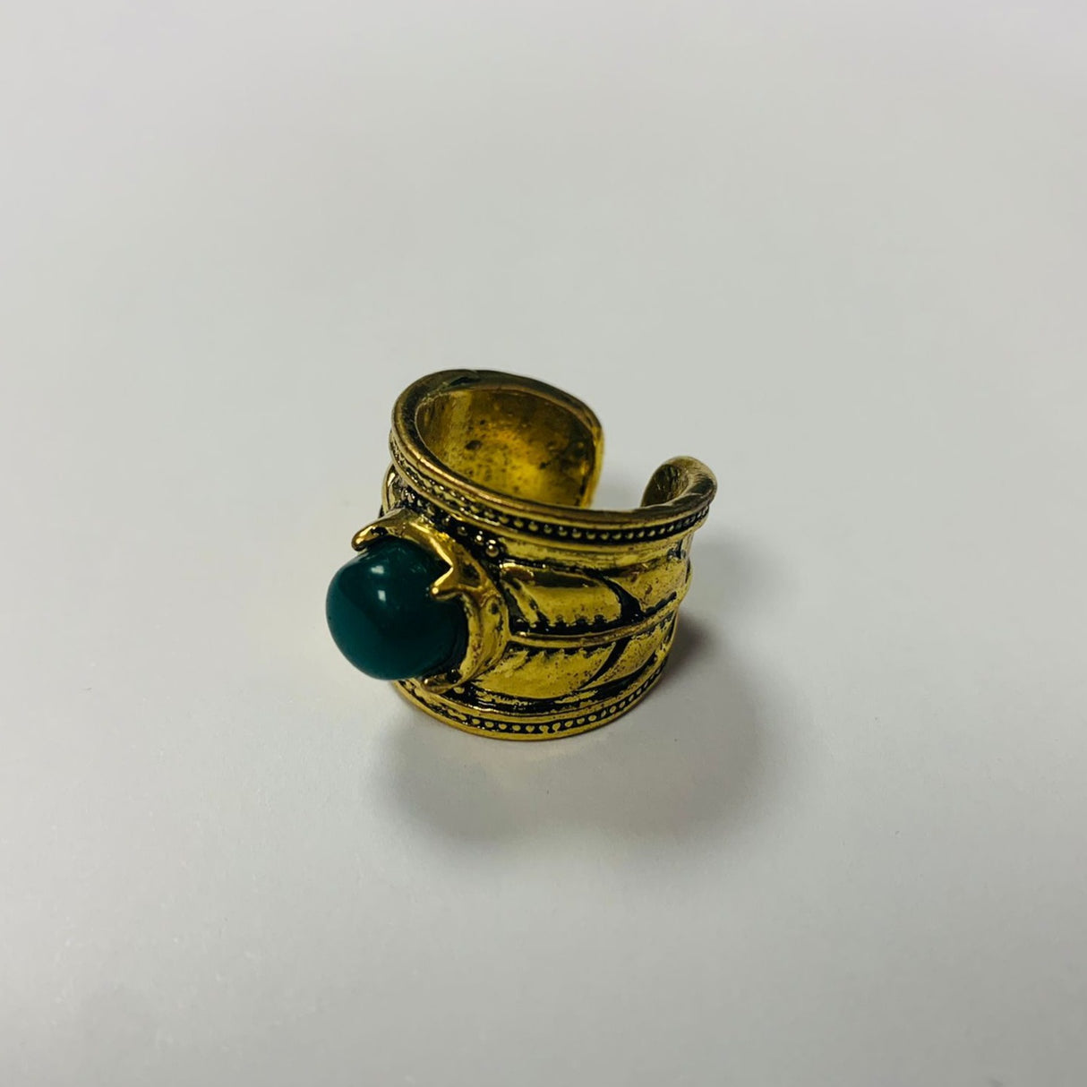 Anillo Pluma Dorada Jade Verde