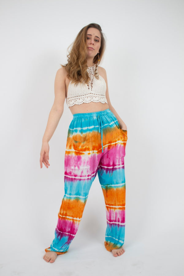 Pantalon Teñido Tricolor Rosado - Azul