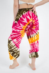 Pantalon Teñido Tricolor Bombacho Verde - Rosado