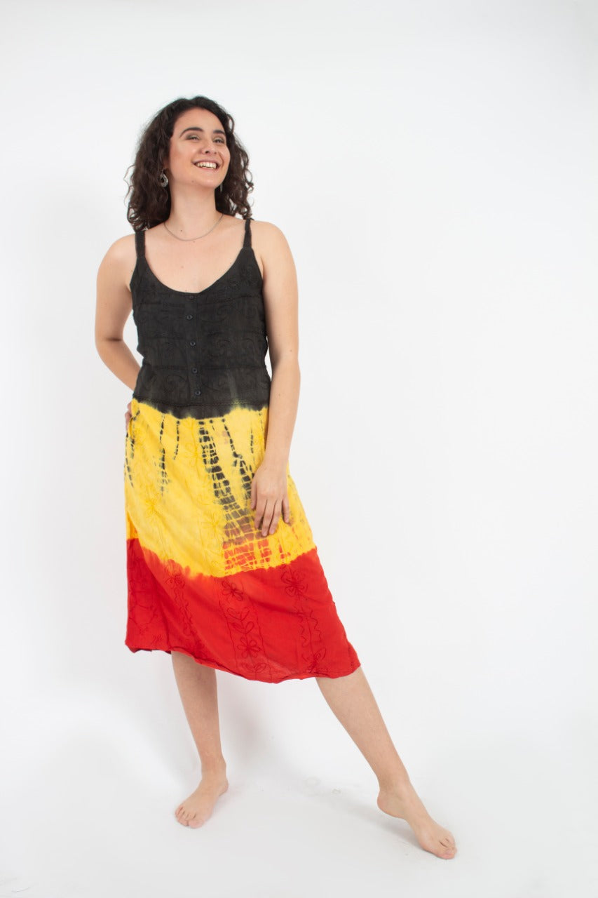 Vestido Teñido Tricolor Negro - Amarillo