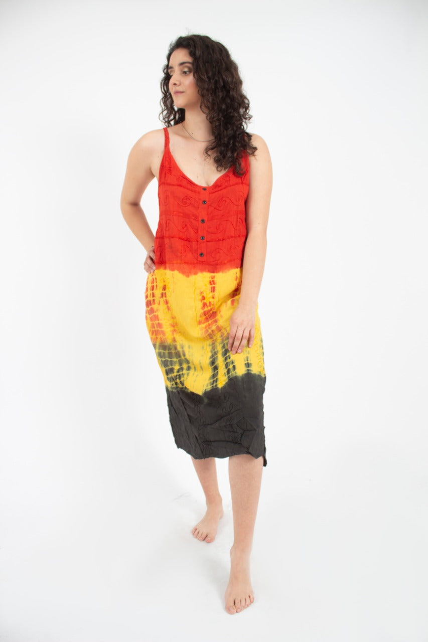 Vestido Teñido Tricolor  Rojo - Amarillo