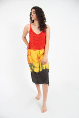 Vestido Teñido Tricolor  Rojo - Amarillo