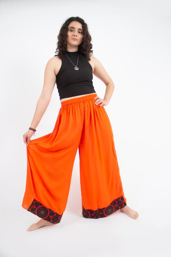 Pantalon Palazzo Naranjo Bordado Inferior