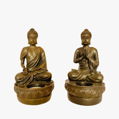 Set Porta vela Budda Brown Manos Unidas &  Sabiduria